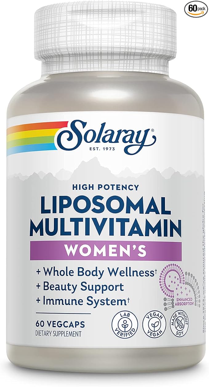 SOLARAY Liposomal Multivitamin for Women, Enhanced Absorption, High Potency w/Iron, Vitamin D, Vitamin C, B12, Biotin, CoQ10, Immune Support, Bone Health, Vegan, 30 Servings, 60 VegCaps