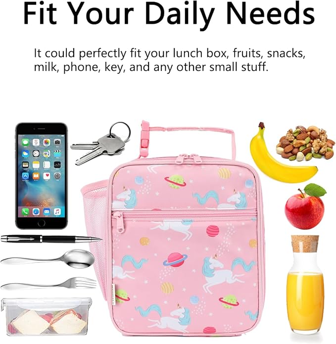 Lunch Box for Kids Boys Girls Men Women, Insulated Small Soft Cooler Lunch Bag Kit for School Work Picnic Travel - Reusable Portable lunchbox,Pink Unicorn