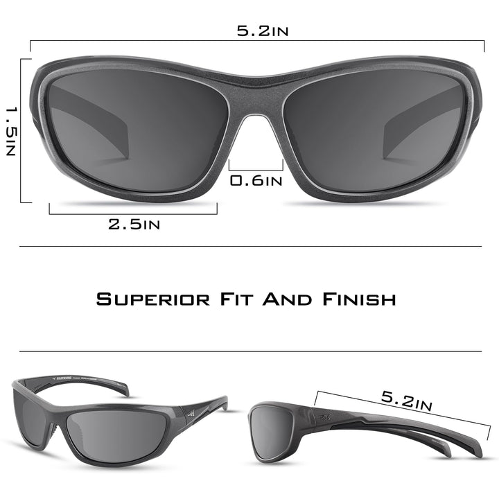 KastKing Hiwassee Polarized Sport Sunglasses for Men and Women, Gloss Metalic Gun, Smoke - Silver Mirror