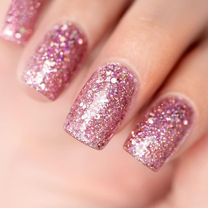 RARJSM Glitter Gel Nail Polish - Chunky Rose Pink Shimmer Iridescent Gel Polish 15ml Holographic Rainbow Effect Soak off Led UV Curing Required High Pigments for Home Salon Manicure Nail Art