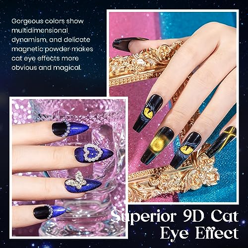 MIZHSE 8 Colors 9D Cat Eye Gel Nail Polish, Upgraded Magnetic Gel Polish Kit with Magnet Stick, Galaxy Chameleon Effect Silky Cat Eye Nail Polish Soak Off Nail Art Salon Manicure Home Ladies Gift