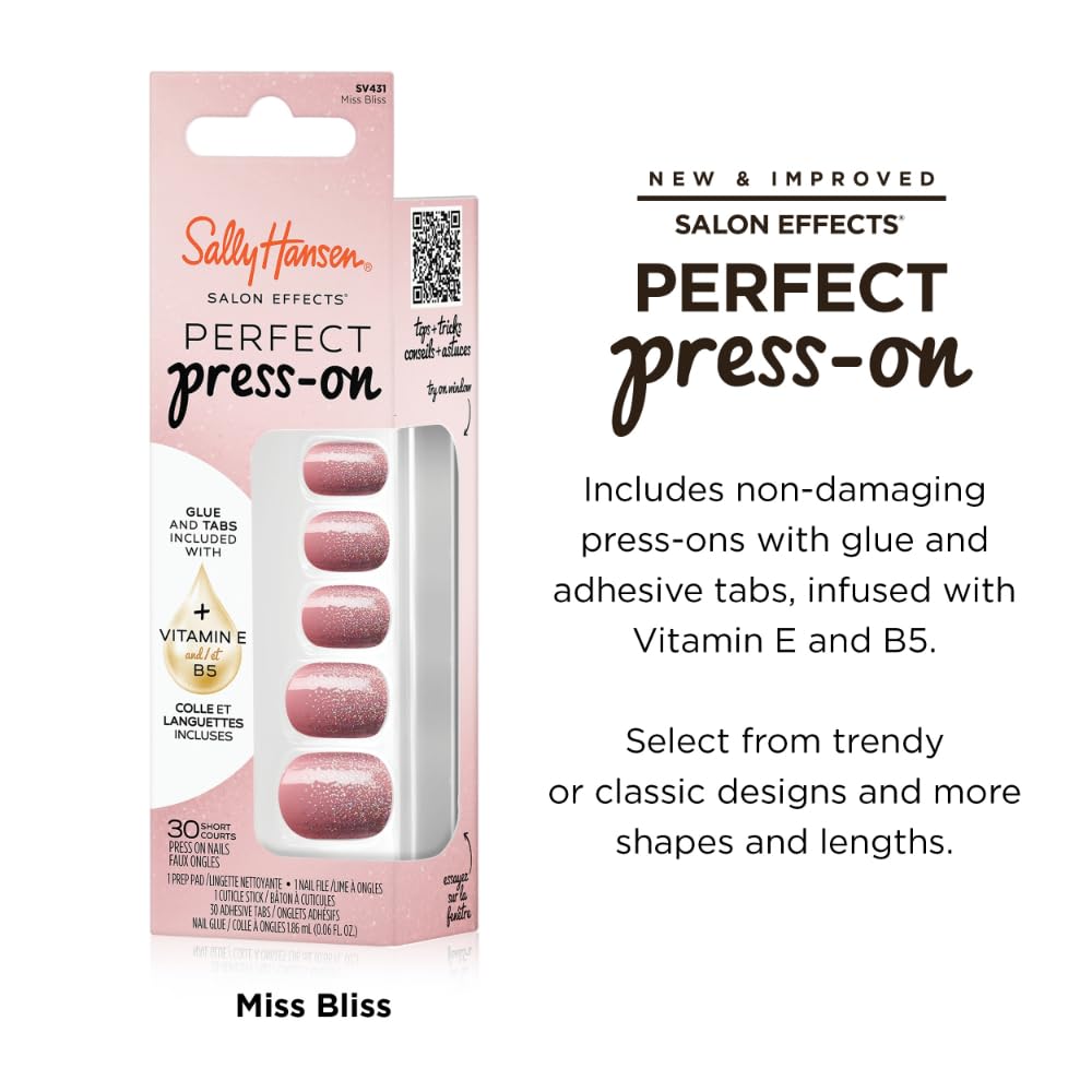 Sally Hansen Instant Cuticle Remover | Miss Bliss Press-On Nails Kit – Fast Gel Formula with Aloe, 30 Designs