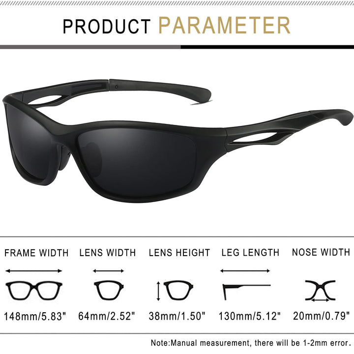 Joopin Trendy Sports Sunglasses Polarized UV400, Classic Matte Black Wrap Around Shades for Men Women, Big Military Sun Glasses Shady Rays