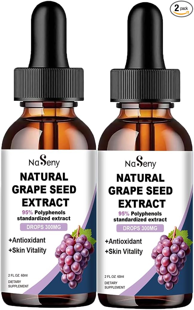 Grape Seed Extract Liquid Drops Standardized to 95% Polyphenols-300 mg Grape Seed Maximum Strength Standardized Tincture, High Absorption Liquid Vitis Vinifera Extract Drops -Non-GMO (2 Bottles)