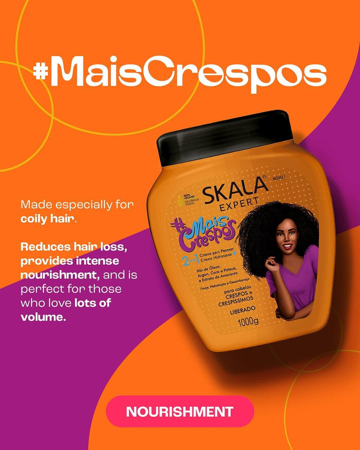 SKALA Mais Crespos Super Curly Hair Type 4ABC - Hydrate , Eliminate Frizz 2 IN 1 Conditioning Treatment Cream and Cream To Comb 35.2oz