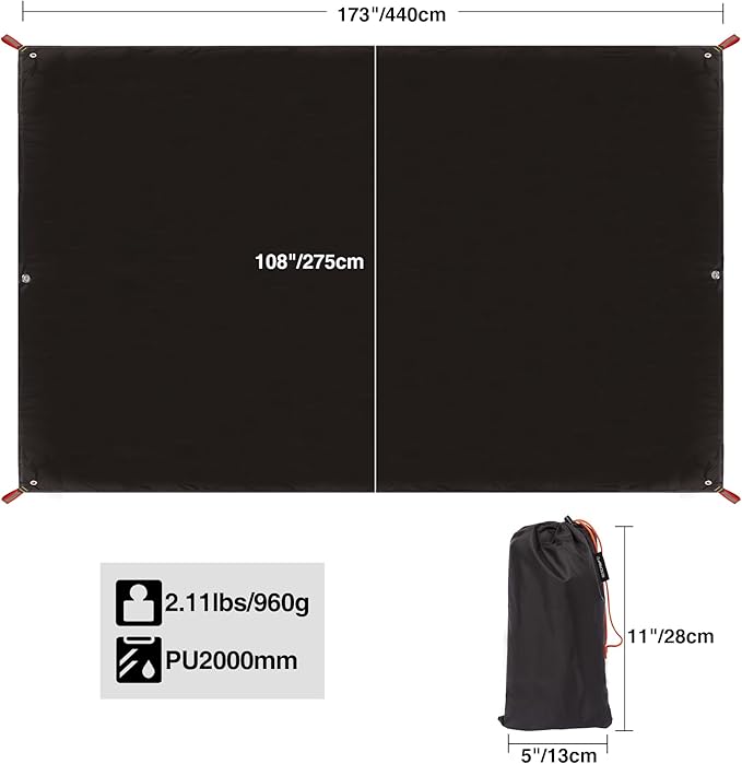 REDCAMP Ultralight Tent Footprint, PU 2000 Waterproof Camping Tent Tarp with Drawstring Carrying Bag, Waterproof Camping Tarp for Outdoor Hiking Camping