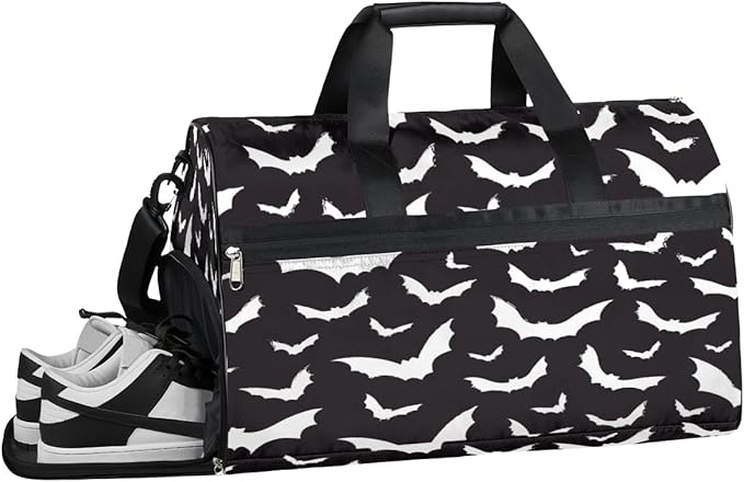 Hallowen Scary Bats Dry Wet Depart Duffle Overnight Bag with Shoes Compartment & Wet Pockets, Water Resistant Weekender Travel Gym Pouch For Swim Gymnastics Ballet Sleepovers