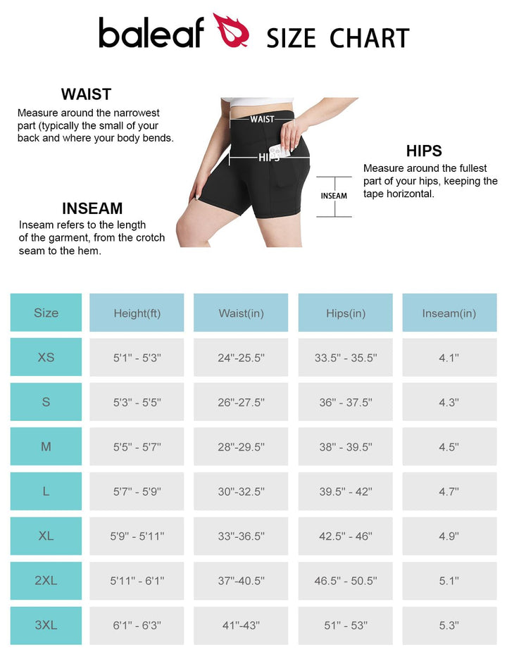 BALEAF Womens 5" Biker Shorts Yoga Gym Workout Tummy Control Lycra Workout Compression Shorts with Pockets Black XS