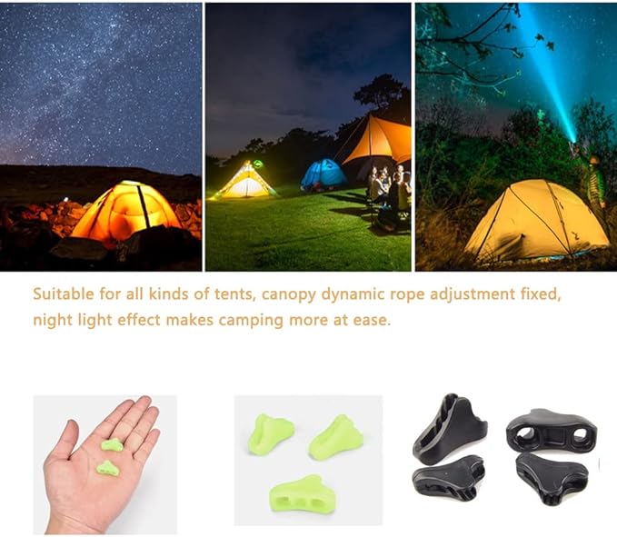 20 Pack Tent Rope Tensioner Buckles Tightener Fastener Fluorescent Canopy Guyline Cord Buckle Adjustment Triangle Fixing Pull Stopper for Outdoor Camp Mountain Camping Backpacking