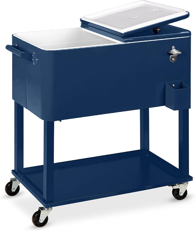 Best Choice Products 80-Quart Outdoor Steel Rolling Cooler Cart w/Ice Chest, Bottle Opener, Catch Tray, Drain Plug, Locking Wheels