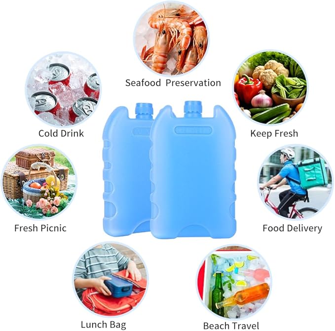 Bodaon Ice Packs for Lunch Boxes, Lunch Cooler Bag, Reusable Small Lunch Box Ice Pack for Cooler, Lunchbox Accessories, Lunch Bag Freezer Long Cold Blue Ice Packs Blocks for Coolers, Kids, Adults