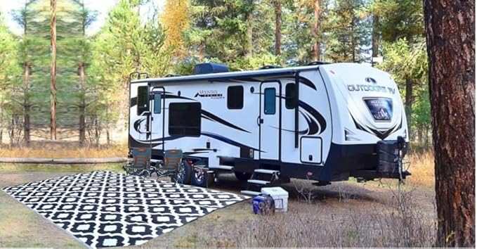 BalajeesUSA rv mats Outdoor Rug – 9x12, Black Reversible Recycled Plastic Straw Outdoor Patio Rugs Clearance Waterproof Large RV Camper Mats 514