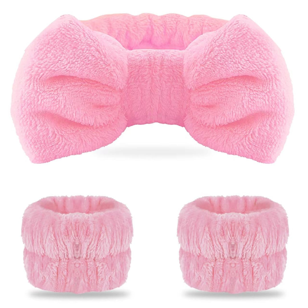 Wsyub Pink Spa Headband And Wristband Set For Face Washing
