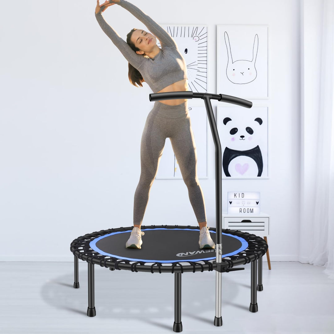 Newan 48" Silent Fitness Mini Trampoline Fitness Rebounder with Adjustable Foam Handle,Indoor Small Rebounder Exercise Trampoline for Adults Indoor/Garden Workout - Max Limit 330 lbs