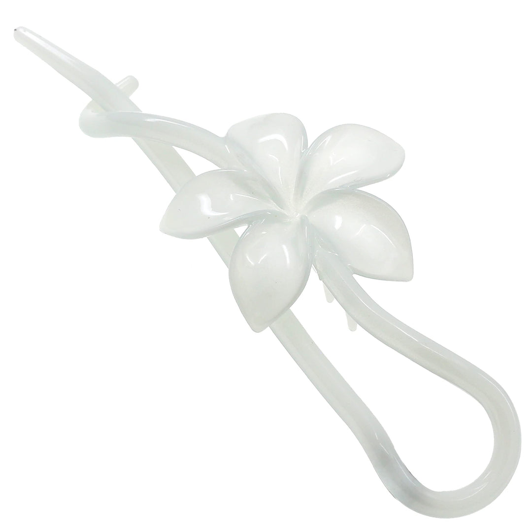 Camila Paris CP3193 French Hair Barrette Pin Clips for Girls, Flower, White, No Metal Parts, Strong Hold Grip Hair Clips for Wom