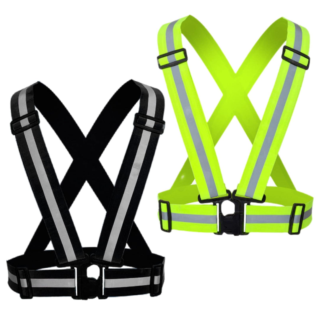 YUNLOVXEE Reflective Strap Safety Vest Gear - 2-10 Pack Adjustable High Visible Reflective Running Gear for Women Men Night (Green+Black)