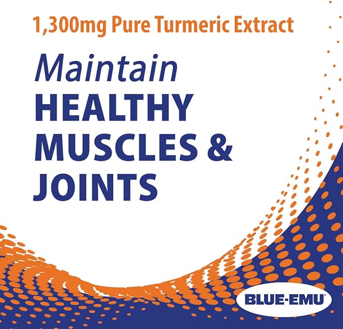 BLUE-EMU Joint Health Turmeric Extract Plus Bioperine Patented Black Pepper Extract for Enhanced Absorption,1,300 mg, 60 Capsules, 2 Pack