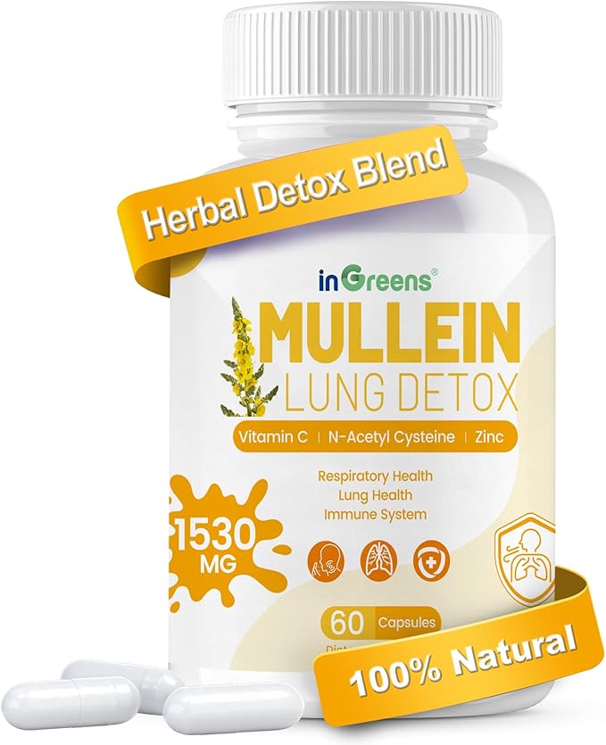 Mullein Leaf Extract 1530 Mg, 15-in-1 Herbal Supplements,Mullein Leaf Extract for Lungs,Bottled in USA - 60 Capsules