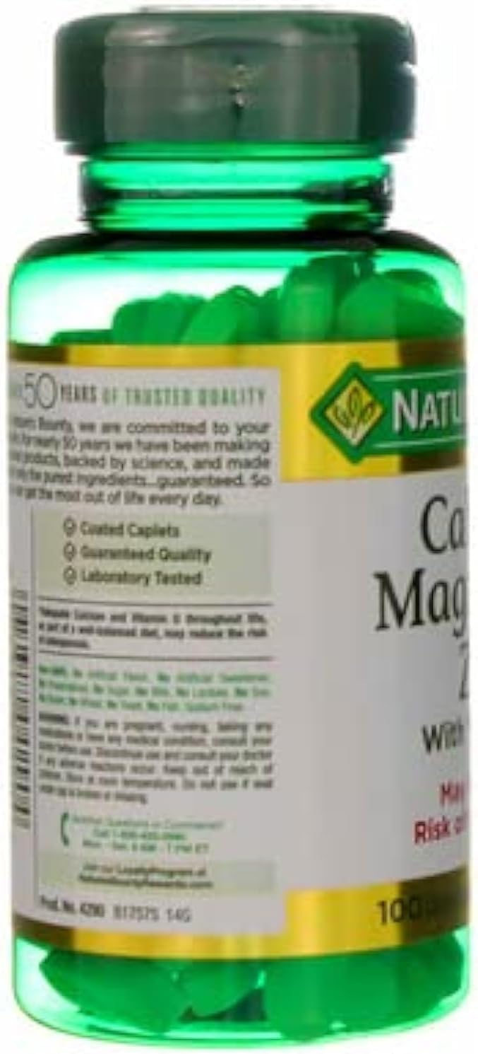 Nature's Bounty Calcium Magnesium & Zinc Caplets, Immune & Supporting Bone Health, 100 Count (Pack of 2)