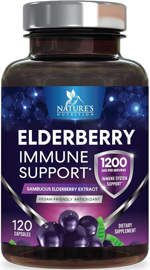 Elderberry Immune Support Extract Capsules - Daily Immune Support for Adults with Natural Sambucus Black Elderberry Antioxidant - No Sugar & Gluten Free Vitamin, Non-GMO Supplement - 120 Capsules