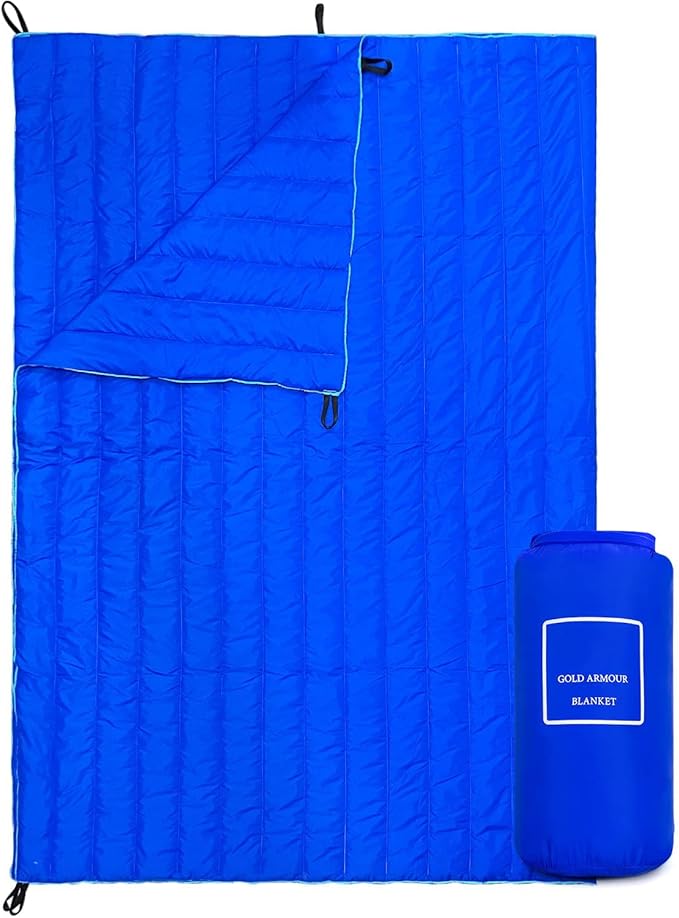 Gold Armour Camping Blanket - Puffy, Packable, Lightweight & Compact Insulated Camping Quilt for Outdoor - Backpacking, Beach, Stadium, Camp, Travel and Hiking Gear Essentials (Blue)