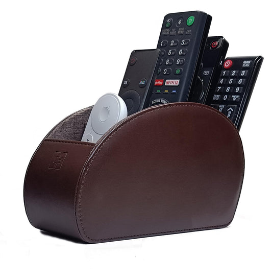 Connected Essentials Remote Control Holder Brown 5 Compartment TV Remote Organiser and Office Tidy, Living Room and Bedroom TV Control Storage Caddy CEG-10