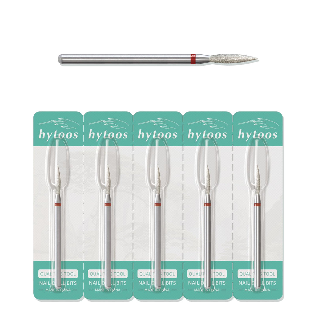 HYTOOS 2mm Long Flame Cuticle Clean Nail Drill Bits, 5Pcs/Set Russian Diamond Nail Bit Professional Safety Under Nail Cleaner Burr for Cuticle Dead Skin, Electric Nails Drill Accessories, Fine