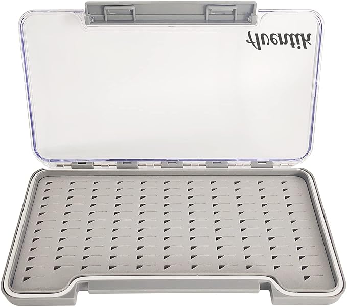 Waterproof Fly Fishing Boxes Supper Slim Transparent Fishing Tackle Storage Easy Grip Foams Multi Magnetic Compartments Fishing Tackle Storage Trags 7.36"X4.02"X0.63"(Grey-H046LB)