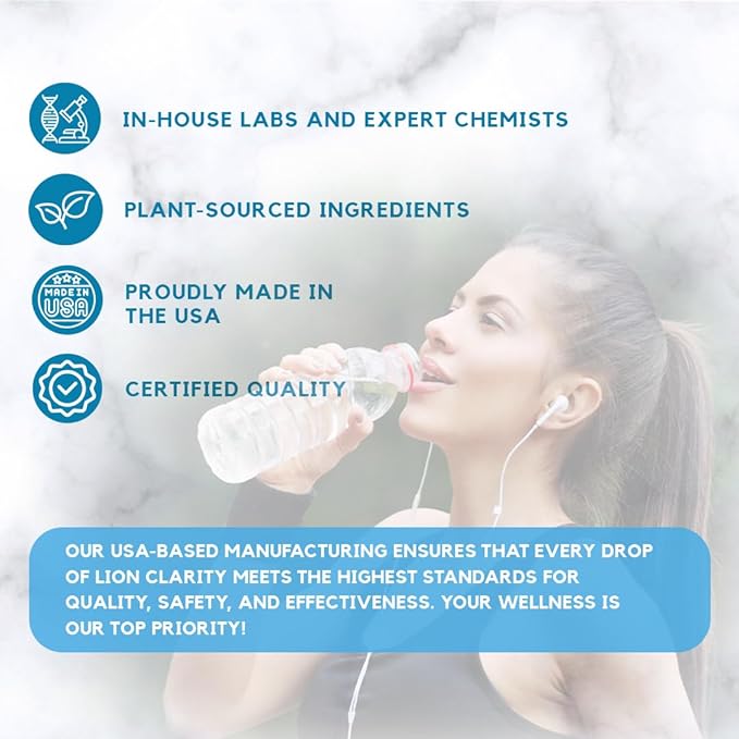 Absonutrix LionClarity, 390 mg, 4 FL Oz Liquid, 302 Servings, Made in USA, Plant-Based Ingredients, DMAE, Lion’s Mane, Huperzine A, Green Tea Extract, Non-GMO