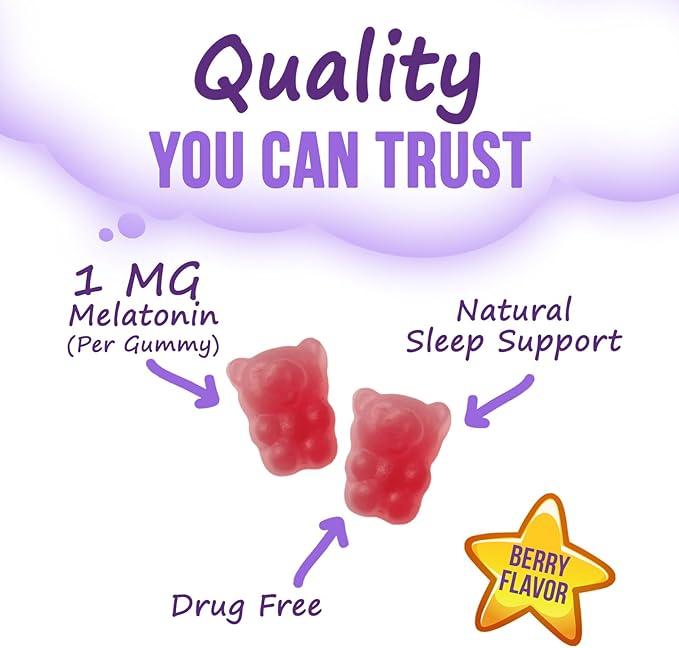 Kids Sleep Gummies 2mg - Children's Sleep Gummy with Melatonin, Non-Habit Forming, Works with Natural Sleep Cycle, Supports Peaceful, Restful Sleep, Calm & Drug-Free, Natural Berry Flavor, 60 Gummies