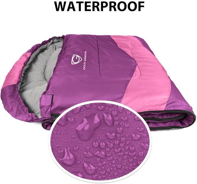 Gold Armour Sleeping Bags for Adults Cold Weather & Warm - Backpacking Camping Sleeping Bag for Kids 10-12, Girls, Boys - Lightweight Compact Camping Essentials Gear Accessories, Left Zipper