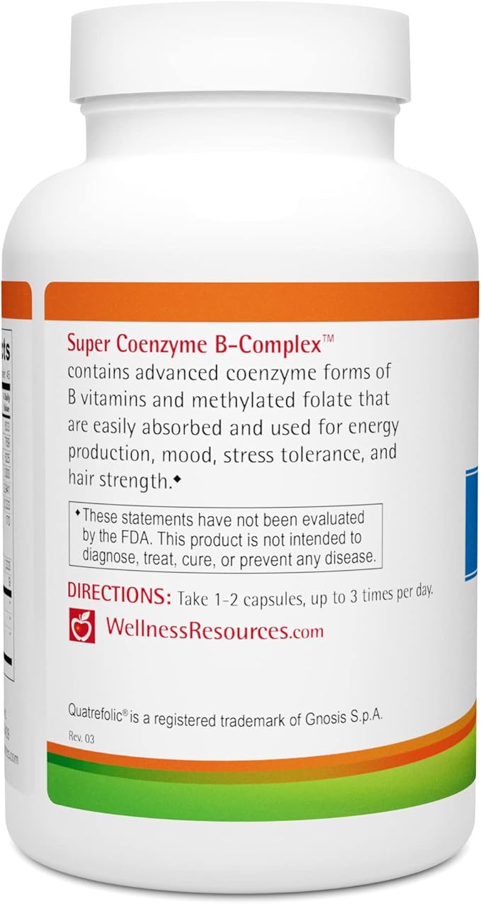 Wellness Resources Super Coenzyme B Complex - 90 Capsules - Vitamin B12, Vitamin B Complex for Hair Growth, Adrenal Support & Stress Relief - Methylated B12, Folate, Biotin, Riboflavin, Thiamine