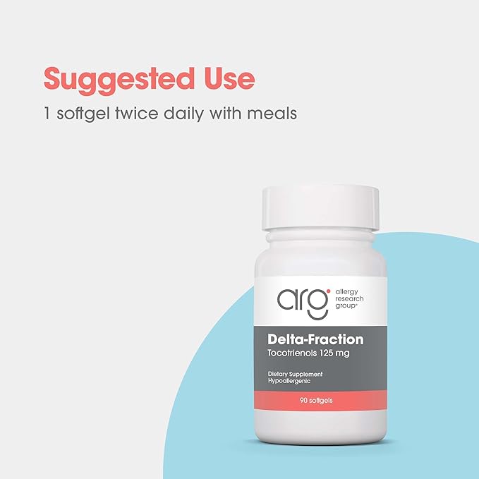 Allergy Research Group Delta-Fraction Tocotrienols Supplement - 125 mg Vitamin E, Annatto, Gamma, Tocotrienols Only, Tocopherol-Free, Hypoallergenic, Softgels - 90 Count