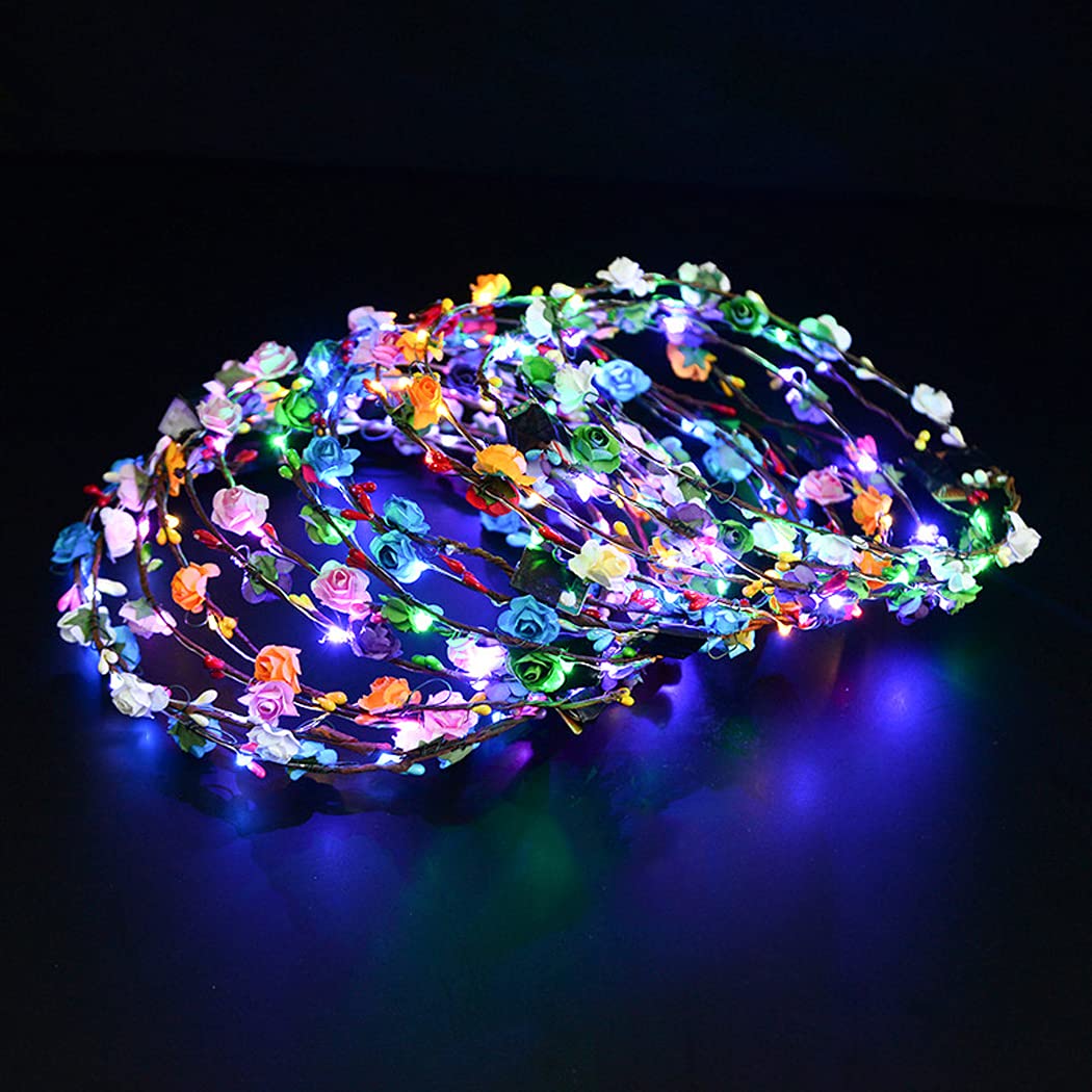 20 Pcs LED Flower Crown Headband, Light Up Flower Headbands for Women, Garlands Glowing Floral Wreath Crowns for Wedding Beach P
