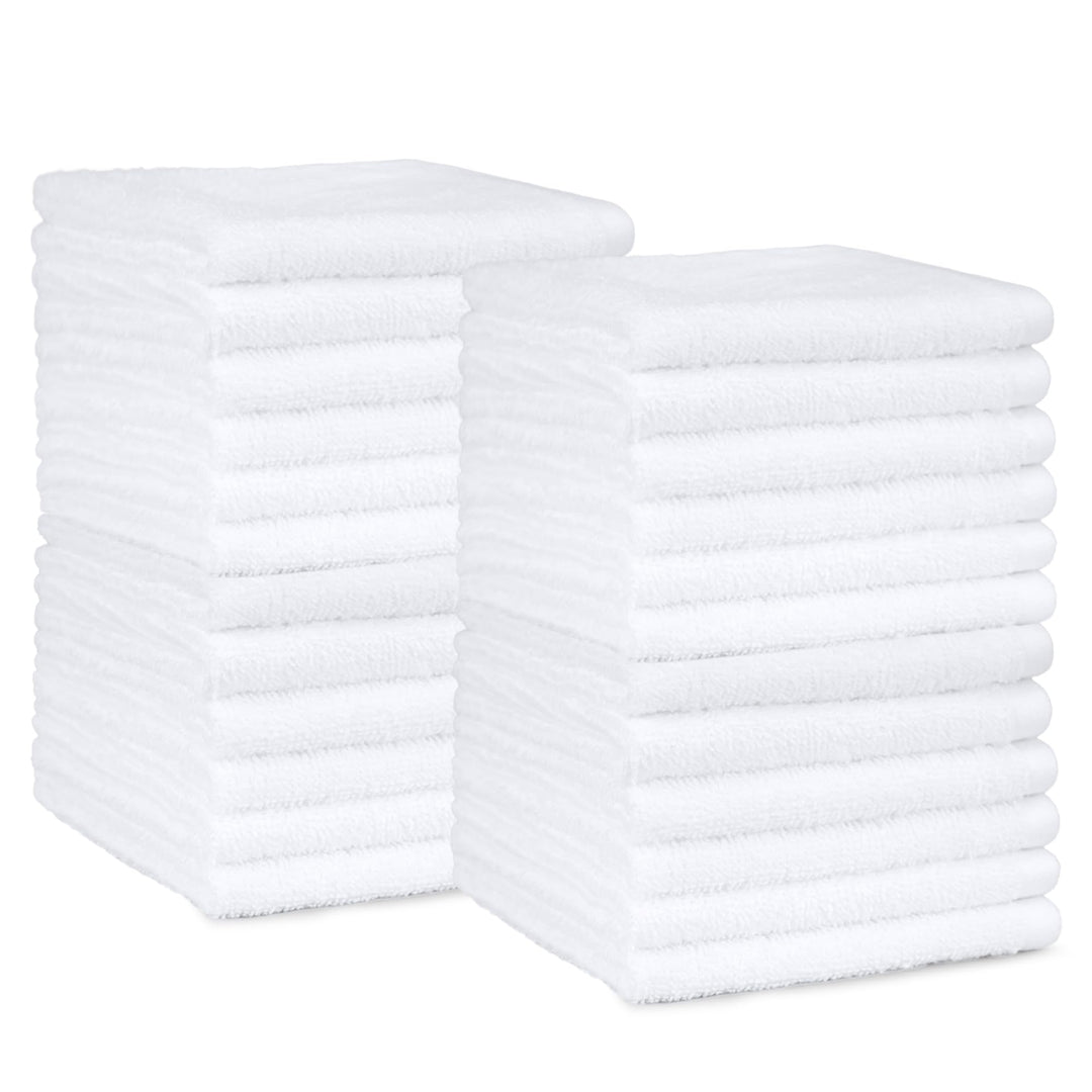 Amazon Basics 100% Cotton Washcloths for Bathroom, Fast Drying Salon Towels, Soft and Highly Absorbent, 24-Pack, White, 12 x 12 inches