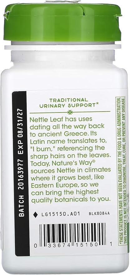 Nature's Way Nettle Leaf 435 mg, TRU-ID Certified, Non-GMO Project, Vegetarian, 100 Count, Pack of 2