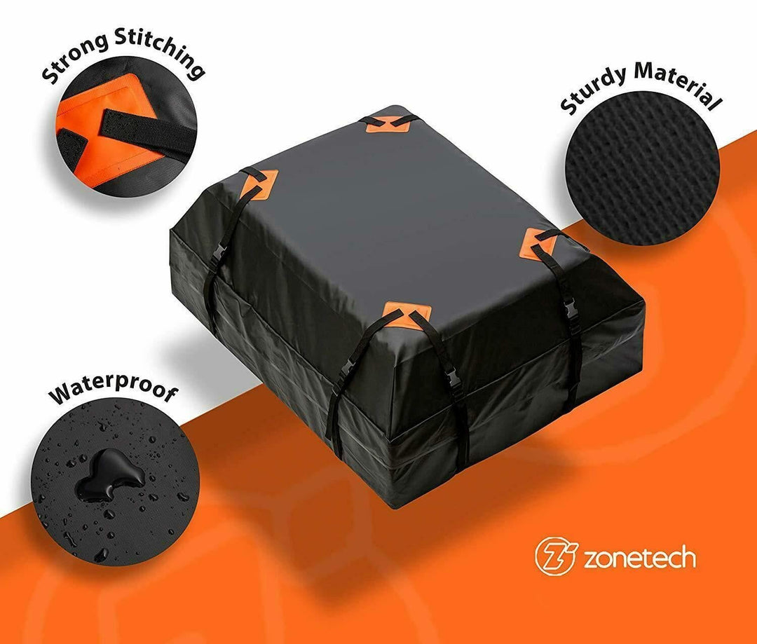 Durable Roof Top Waterproof Cargo Bag - Zone Tech Classic Black 15 Cubic Feet Premium Quality Universal Waterproof Fold-able Leak Proof Traveling Roof Top Car Bag
