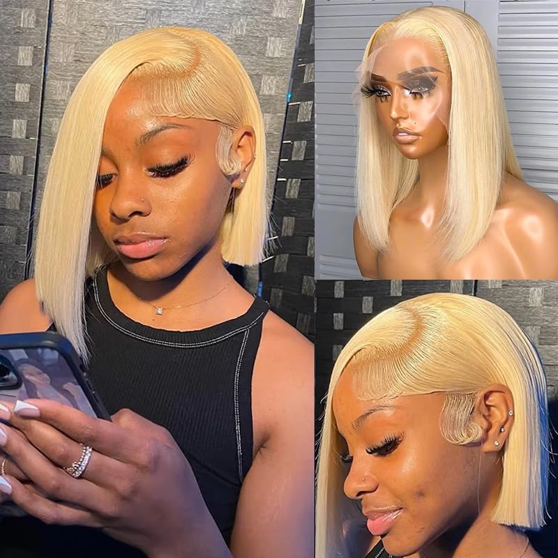 16 Inch Blonde Human Hair Bob Wigs 13X4 Hd Transparent Pre Plucked With Baby Hair Lace Frontal Wigs Long Brazilian Virgin Hair G