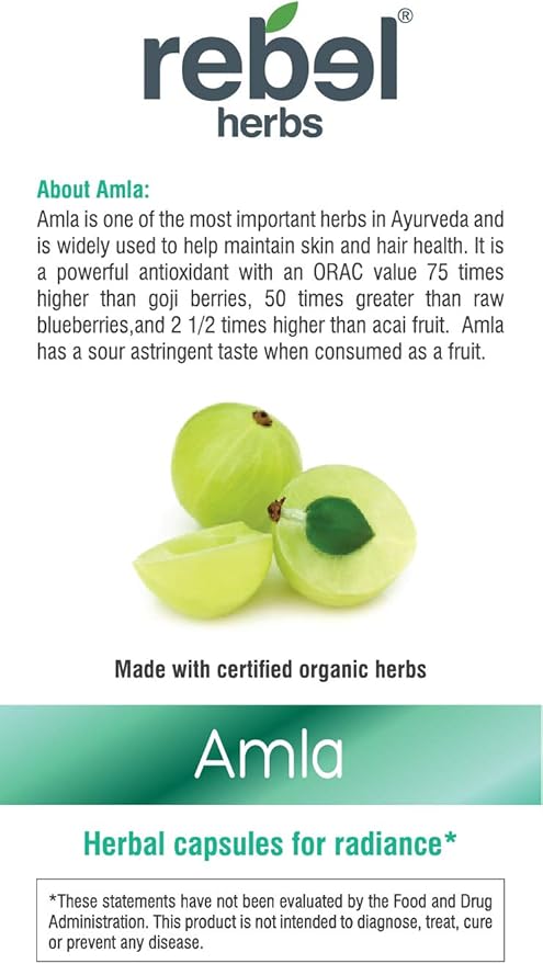 Amla Capsules (Amalaki) - Immune Support, Vegan, Gluten-Free, Ayurvedic, Antioxidant, Certified Organic Amla