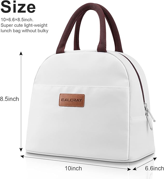 BALORAY Lunch Bag for Women Men Insulated Lunch Box for Adult Reusable Lunch Tote Bag for Work, Picnic or Travel (White)