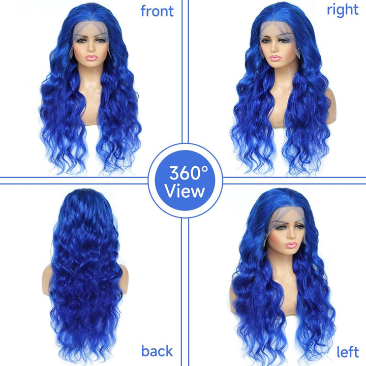 Loyom Blue Lace Front Wig Human Hair 13x4 Body Wave Blue Human Hair Wig Colored Lace Front Wigs Human Hair Pre Plucked 12A 200 Density Glueless HD Lace Frontal Wigs 22 Inch