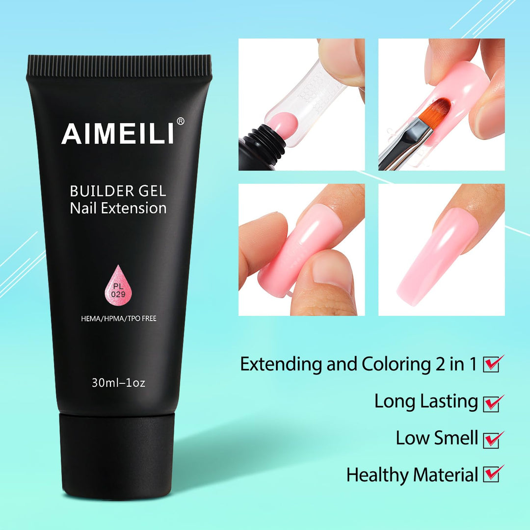 AIMEILI Poly Nail Extension Gel White Glitter Builder Nail Gel Hema Free Poly Nail Enhancement Nail Art Design DIY Salon Nail At Home Gift for Women Nail Gel -025