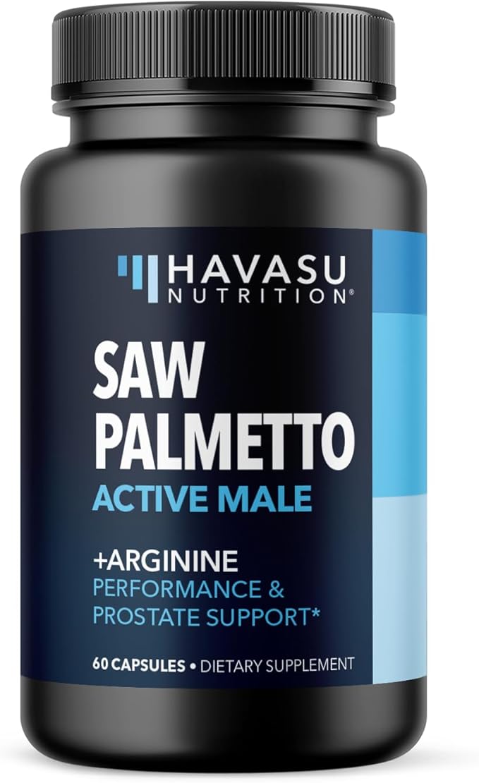 Saw Palmetto 500mg and L-Arginine 500 mg - Prostate Health and Nitric Oxide Supplements for Men - 60 Count - Urinary Function Support and Endurance for Active Males - Vegan, Non-GMO, 1 Month Supply