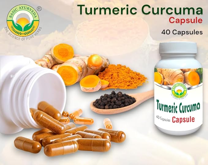 BASIC AYURVEDA Turmeric Curcuma Supplement | Natural Herbal Capsules for Joint support, Immune System Support, Skin Health & Daily Vitality | Extra Strength Formula | 40 Caplets