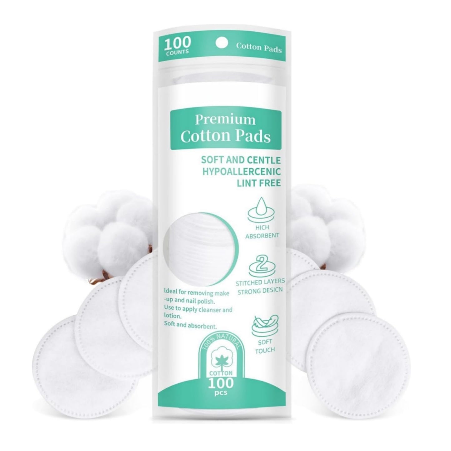 100 Count Cotton Wool Round Pads,Cotton Wool Pads,Makeup Remover Pa-Ds,Cot-Ton Rounds,Disposable,Soft&Gentle Absorbent Cosmetic Pa-Ds For Face Nails Makeup Removal&Skincare Manicure,For Sensitive Skin