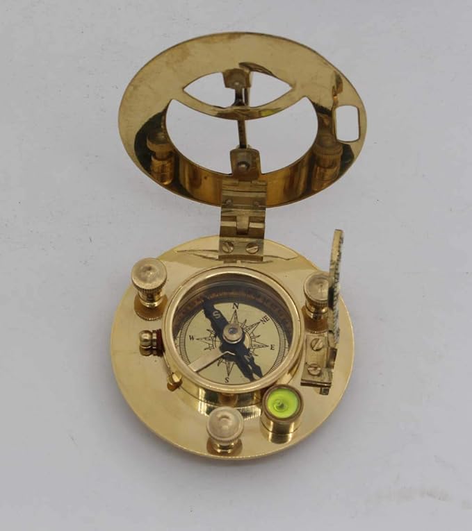 Antique Reproduction Hatton Garden Brass Sundial Compass with Compass Rose Inlaid Hardwood Case – Unique Gift for Someone Special – Great for Father’s Day, Boss, or Groomsmen Gift
