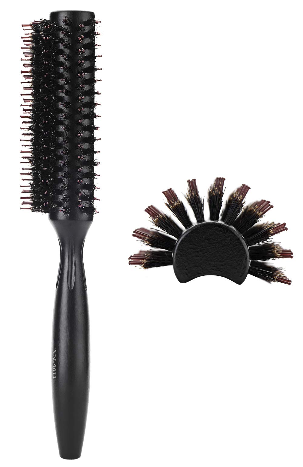Natural Boar & Nylon Bristle Blow Drying Hair Brush -Semi Round, Professional Wooden Round Blowout Hairbrush For Styling Women&M