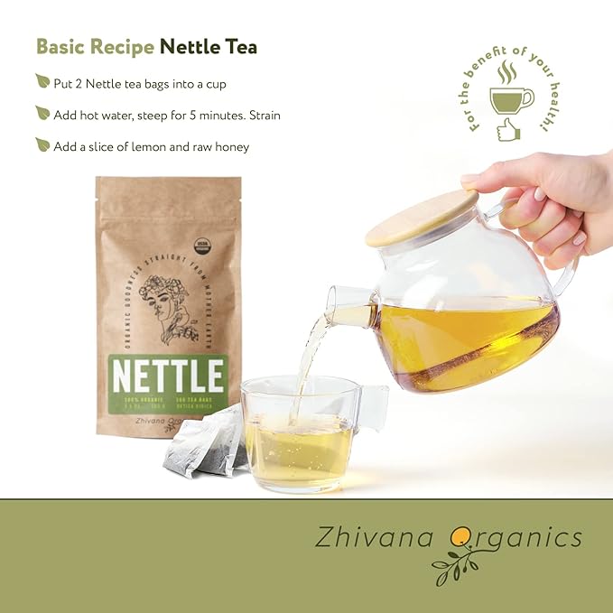 Stinging Nettle Tea Organic (100 Tea Bags) - Stinging Nettle Leaf, Ortiga Verde Organica, Urtica Tea