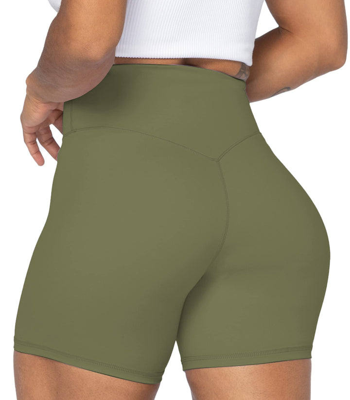 Sunzel 5" High Waist Biker Shorts for Women No Front Seam Soft Yoga Workout Gym Bike Shorts Tummy Control Squat Proof Green