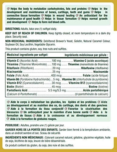 Nature's Bounty Absorbable B-Complex with Folic Acid Plus Vitamin C, 100 Softgels
